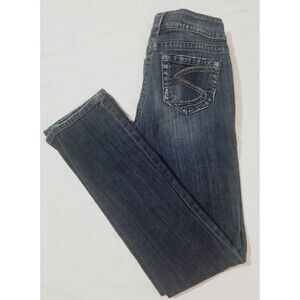 Silver Jeans Suki Straight W26/L32 Juniors Size 3 Medium Wash Bling Pockets